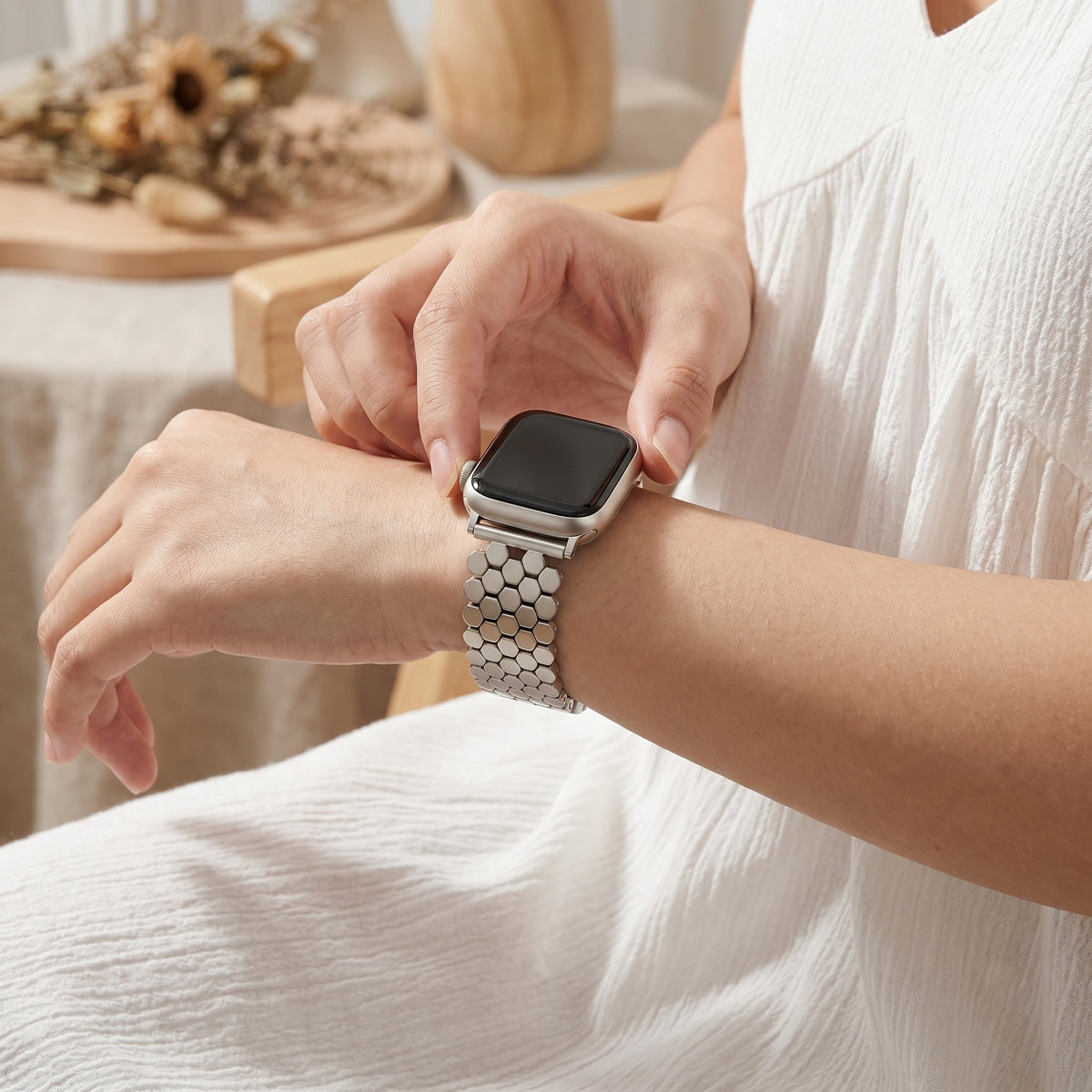 Cinturino di lusso per Apple Watch a nido d'ape argento