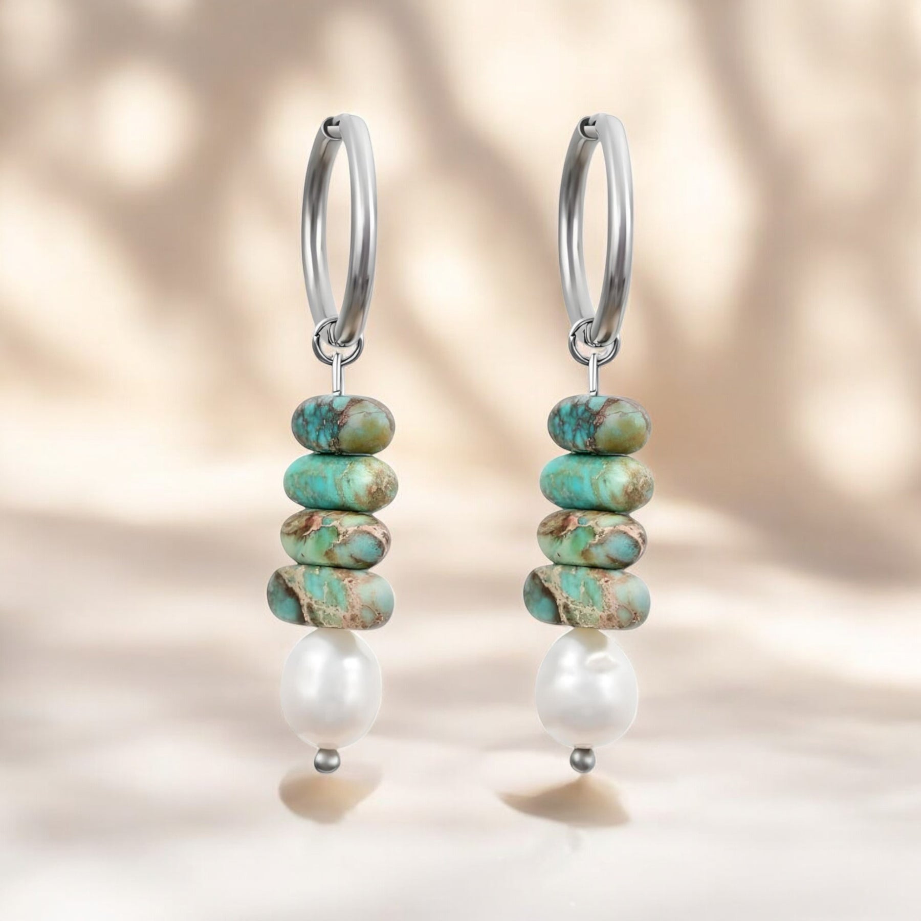 Orecchini a cerchio Ocean Bliss con perla e diaspro turchese