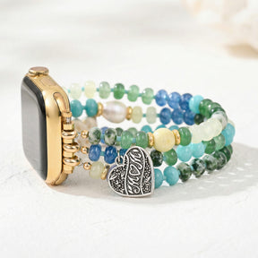 Cinturino elasticizzato Jade Pearl Love MOM per Apple Watch