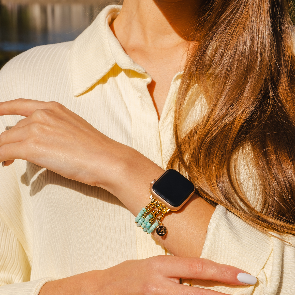 Cinturino elastico in Amazonite luminoso per Apple Watch
