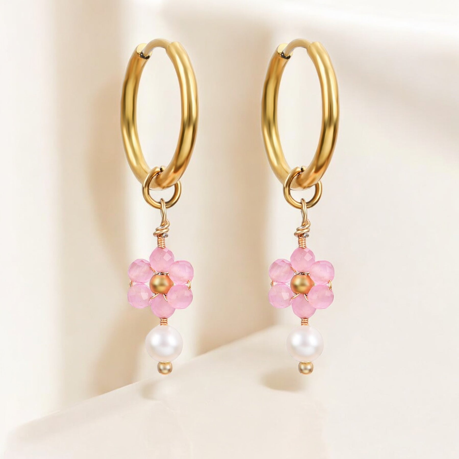 Orecchini a cerchio con perle e agata Golden Grace