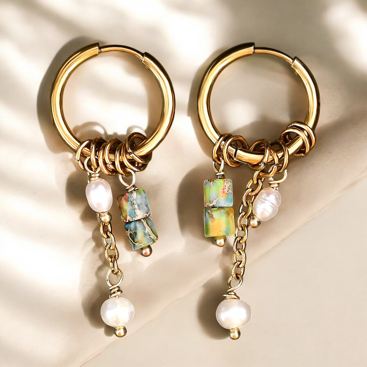 Orecchini a cerchio con perle e agata Golden Grace