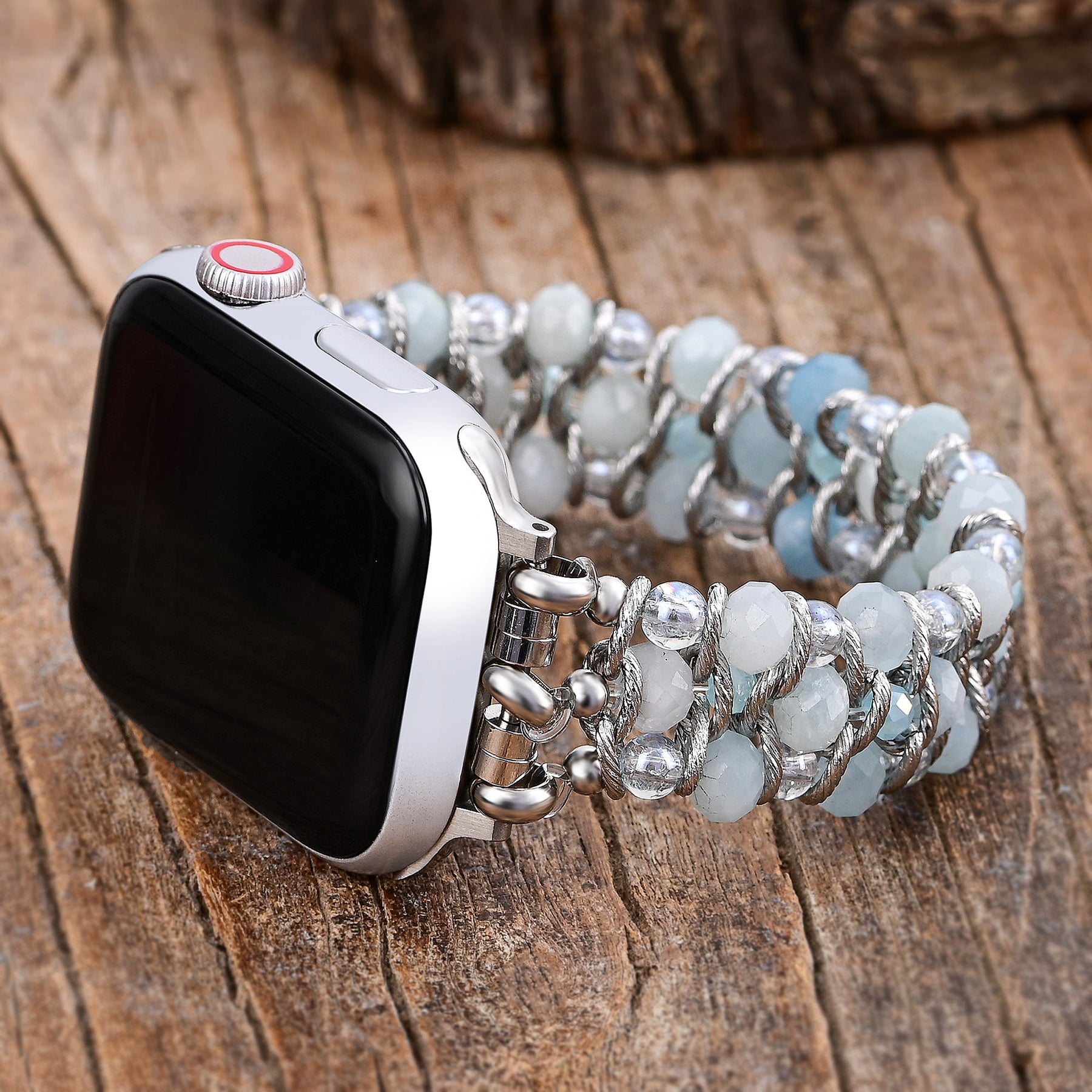 Bracciale intrecciato in zaffiro acquamarina per Apple Watch