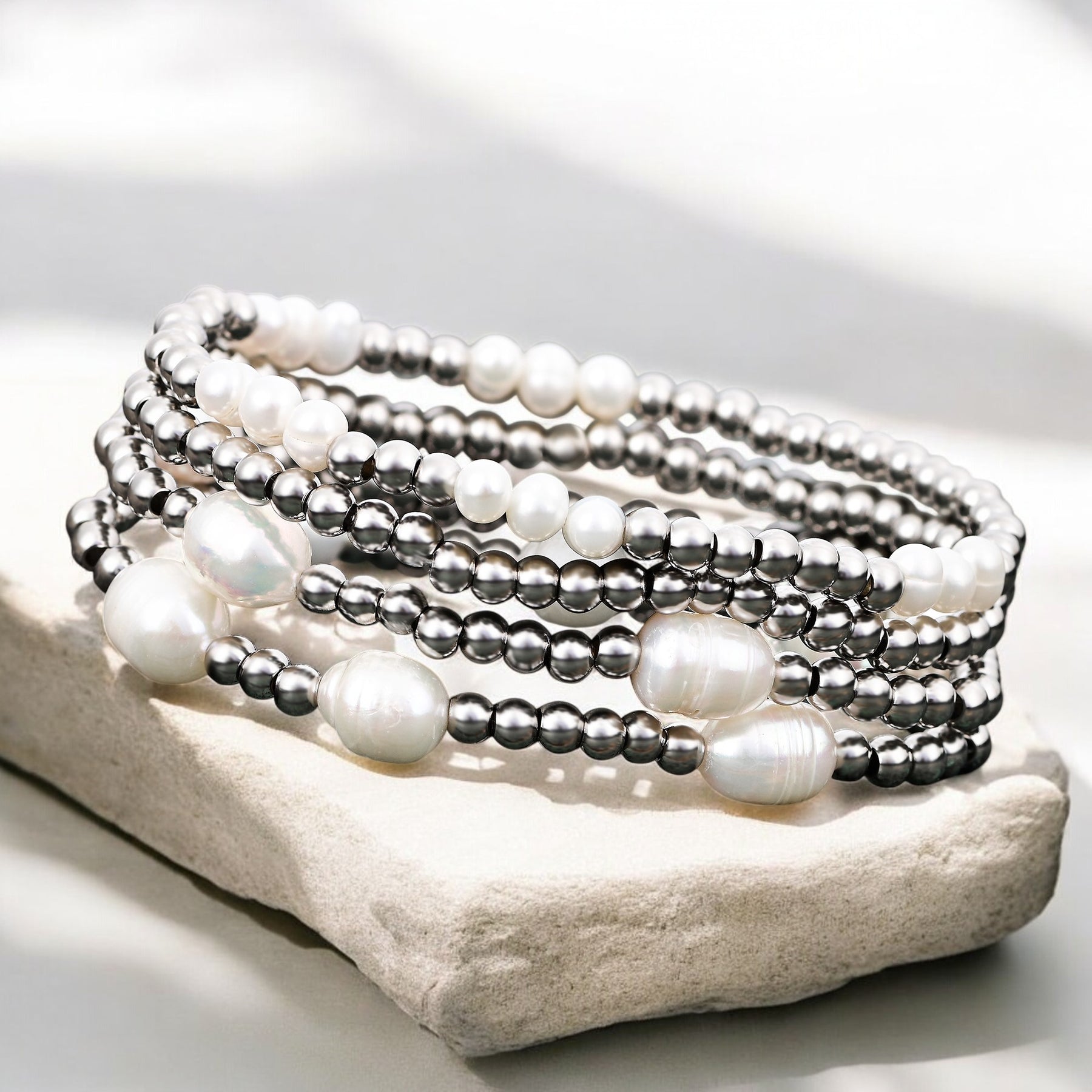 Set di Bracciali in Perle e Argento