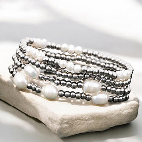 Set di Bracciali in Perle e Argento