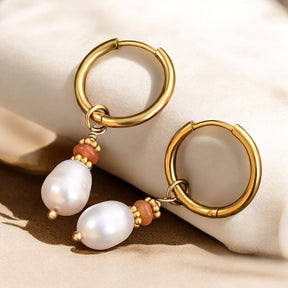 Orecchini a cerchio con perle e agata Golden Grace