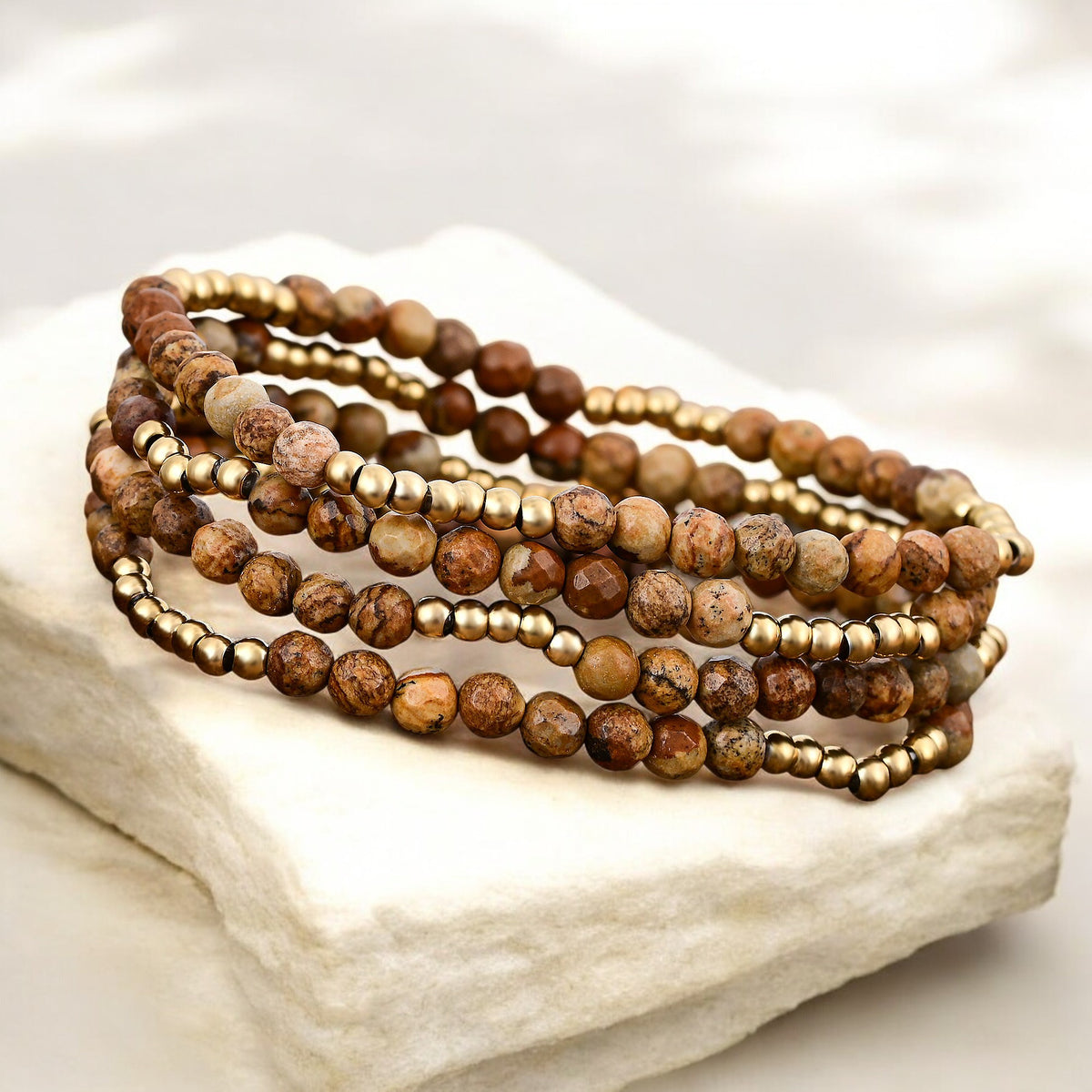 Set di Bracciali in Diaspro Terra Dorata