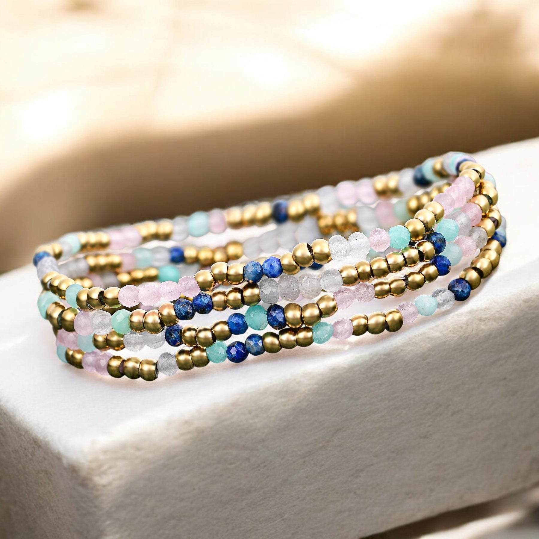 Set di Bracciali con Gioielli in Lapislazzuli e Amazonite