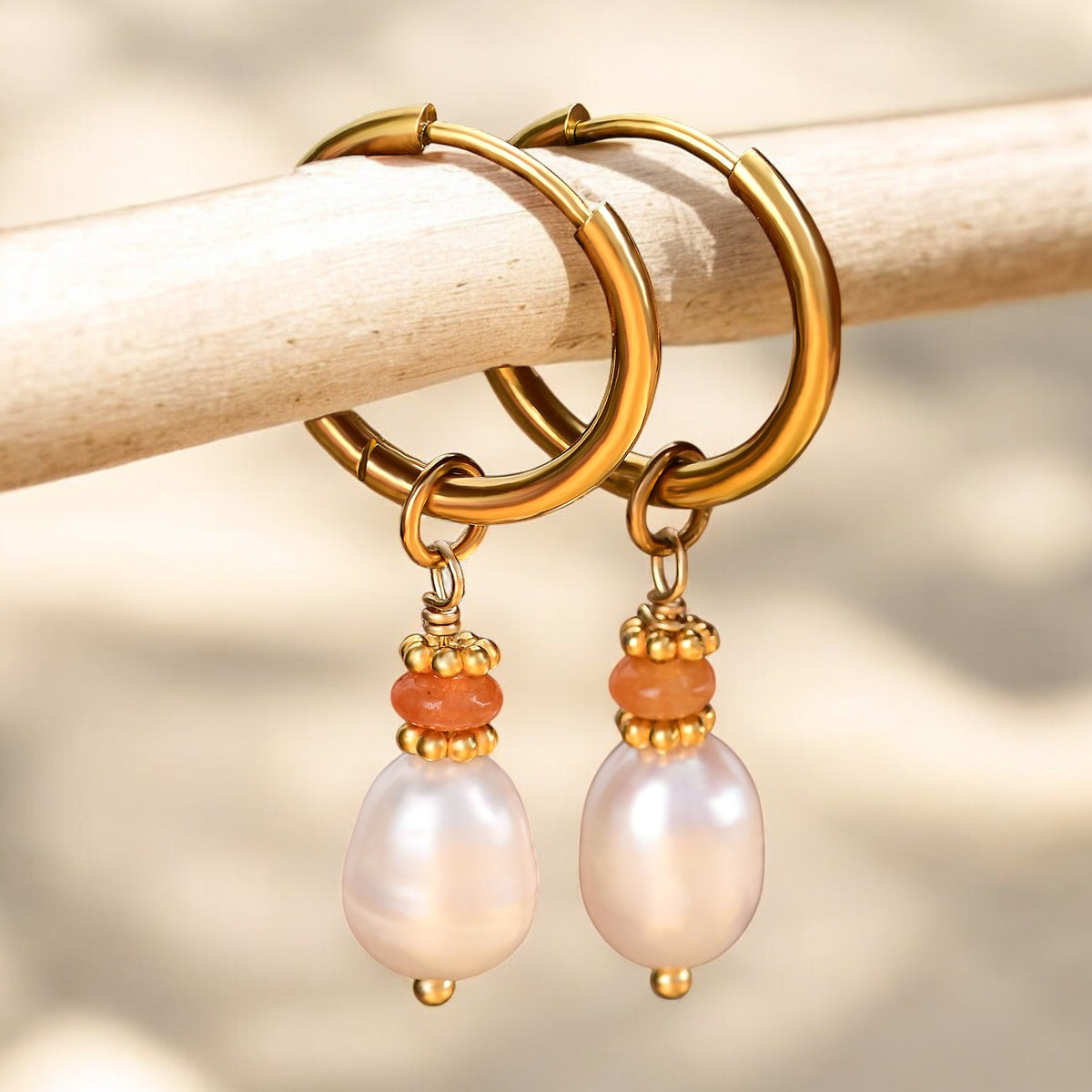 Orecchini a cerchio con perle e agata Golden Grace