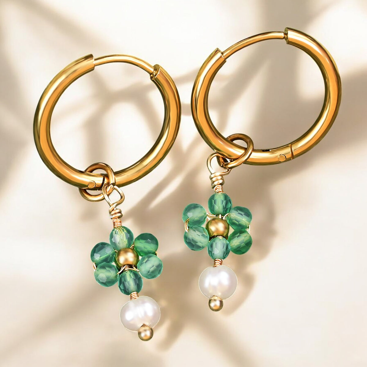 Orecchini a cerchio con perle e agata Golden Grace