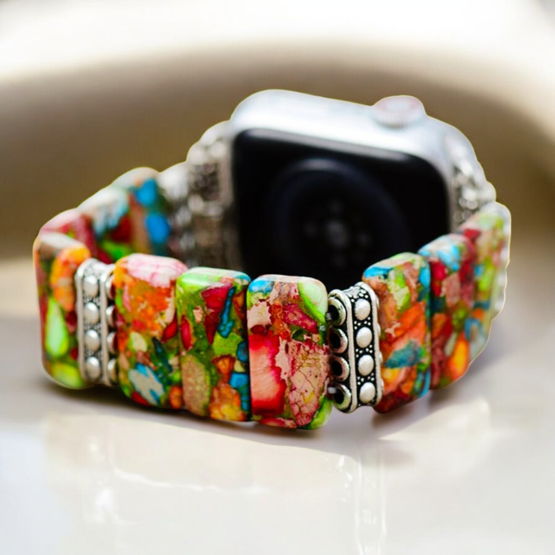 Elegante cinturino elasticizzato con motivo floreale per Apple Watch