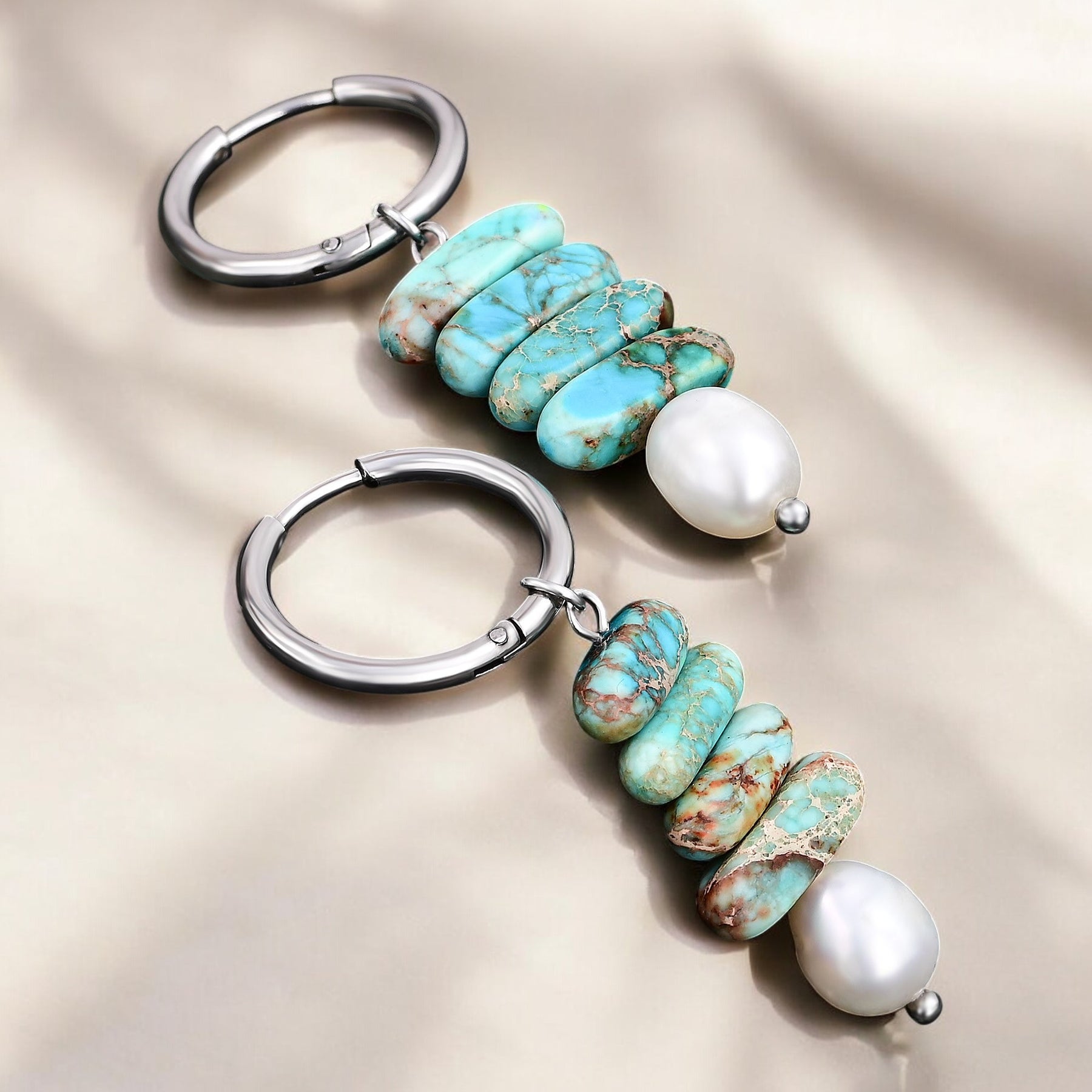 Orecchini a cerchio Ocean Bliss con perla e diaspro turchese