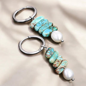 Orecchini a cerchio Ocean Bliss con perla e diaspro turchese