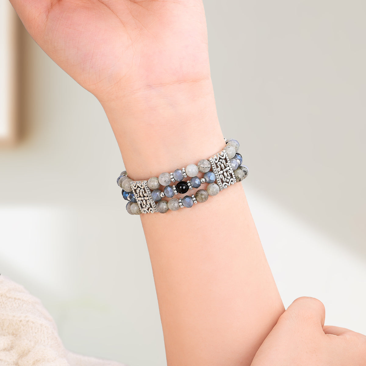 Cinturino Artigianale in Labradorite Indaco Elasticizzato per Apple Watch
