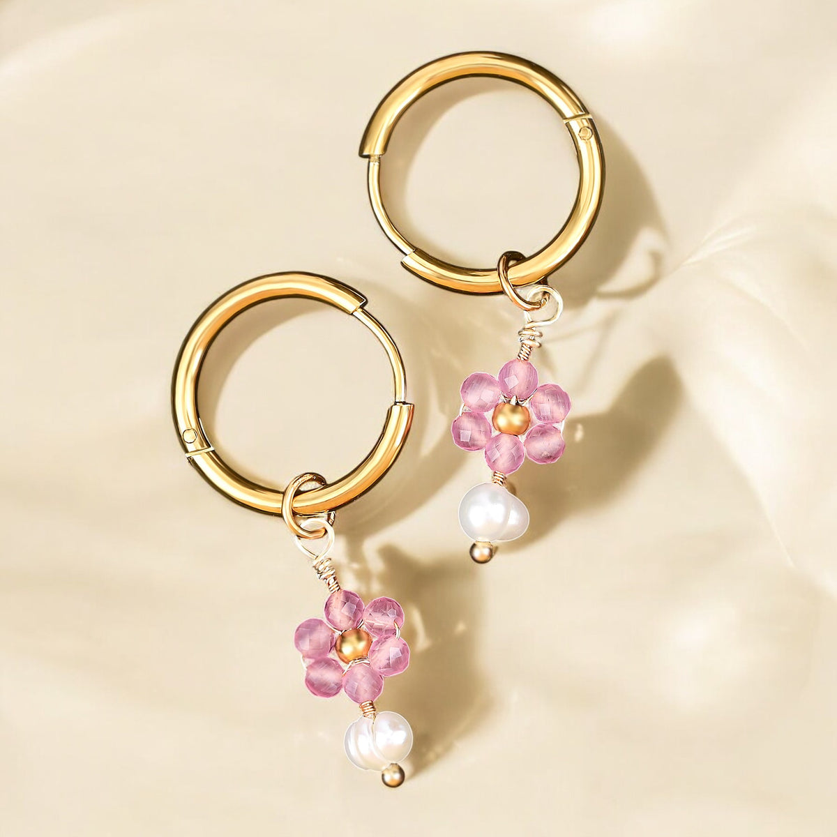 Orecchini a cerchio con perle e agata Golden Grace