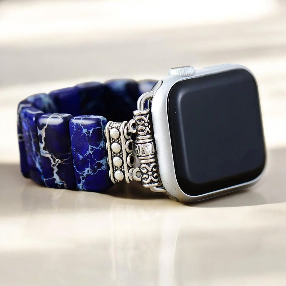 Cinturino elasticizzato Apple Watch in diaspro tibetano blu scuro