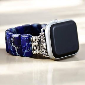 Cinturino elasticizzato Apple Watch in diaspro tibetano blu scuro