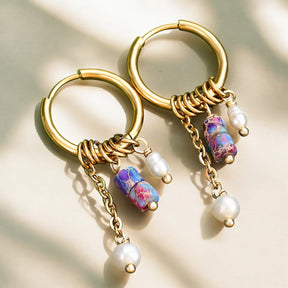 Orecchini a cerchio con perle e agata Golden Grace