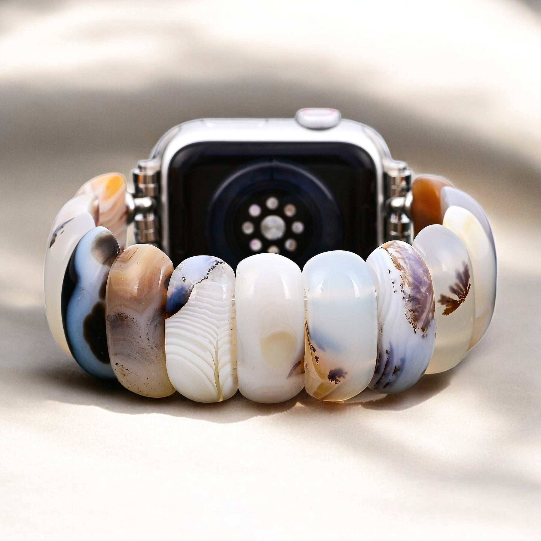 Cinturino elasticizzato Apple Watch in Agata Duna Avorio