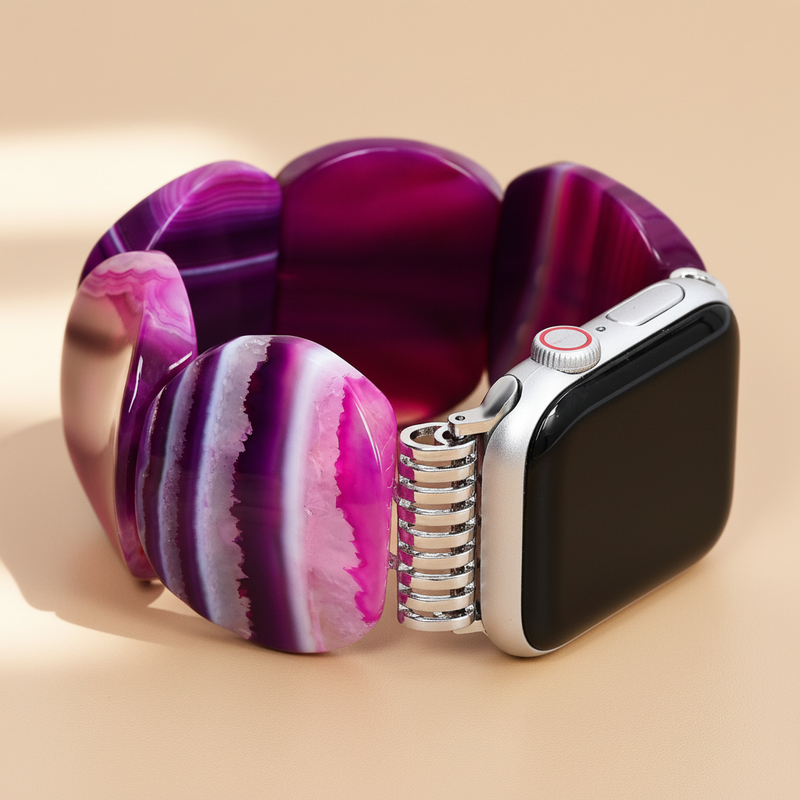 Cinturino elasticizzato Apple Watch in agata prugna mistica