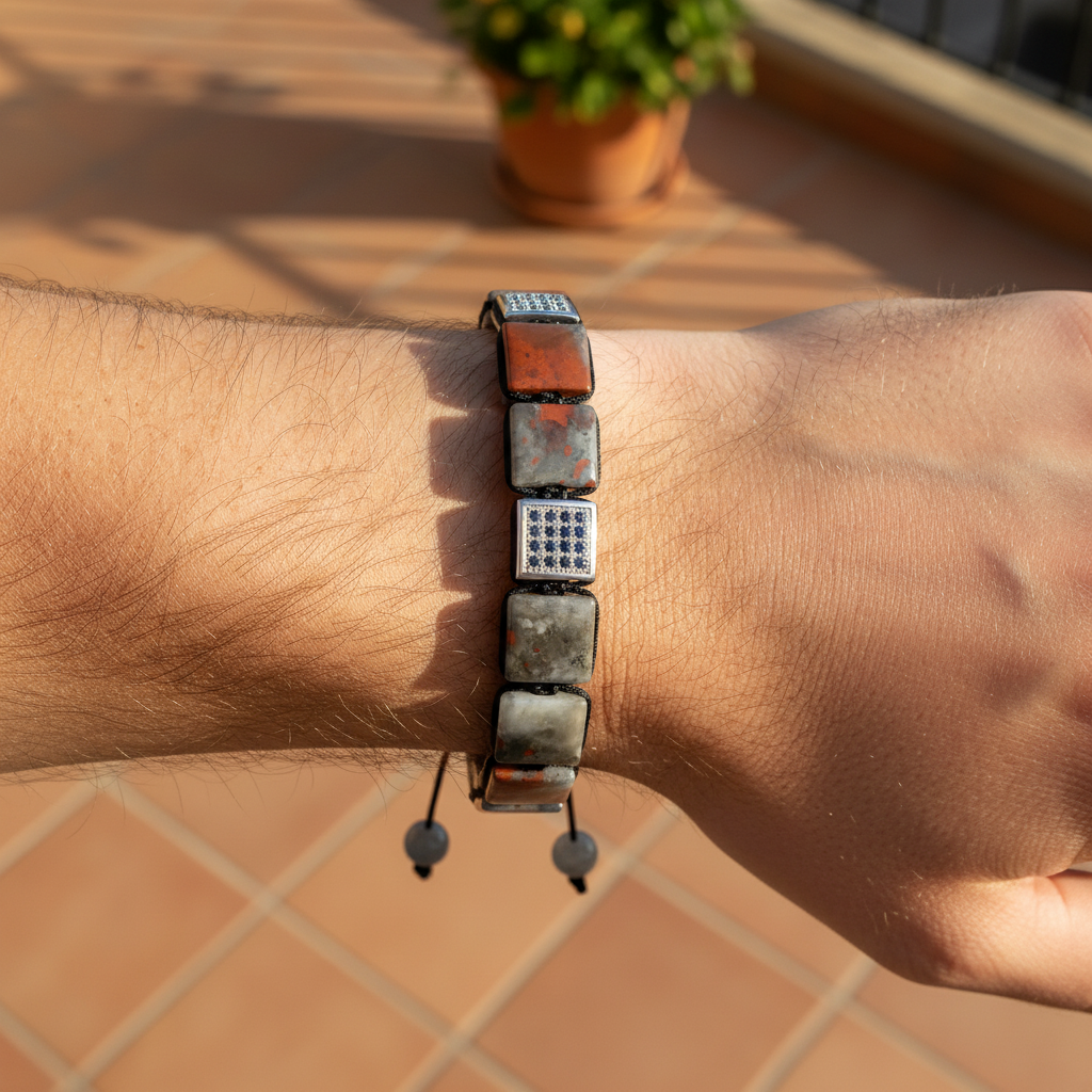 Bracciale da uomo in pietra di sangue africana