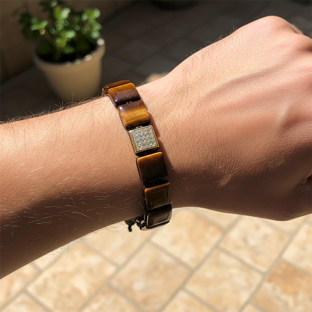 Bracciale da uomo in occhio di tigre giallo