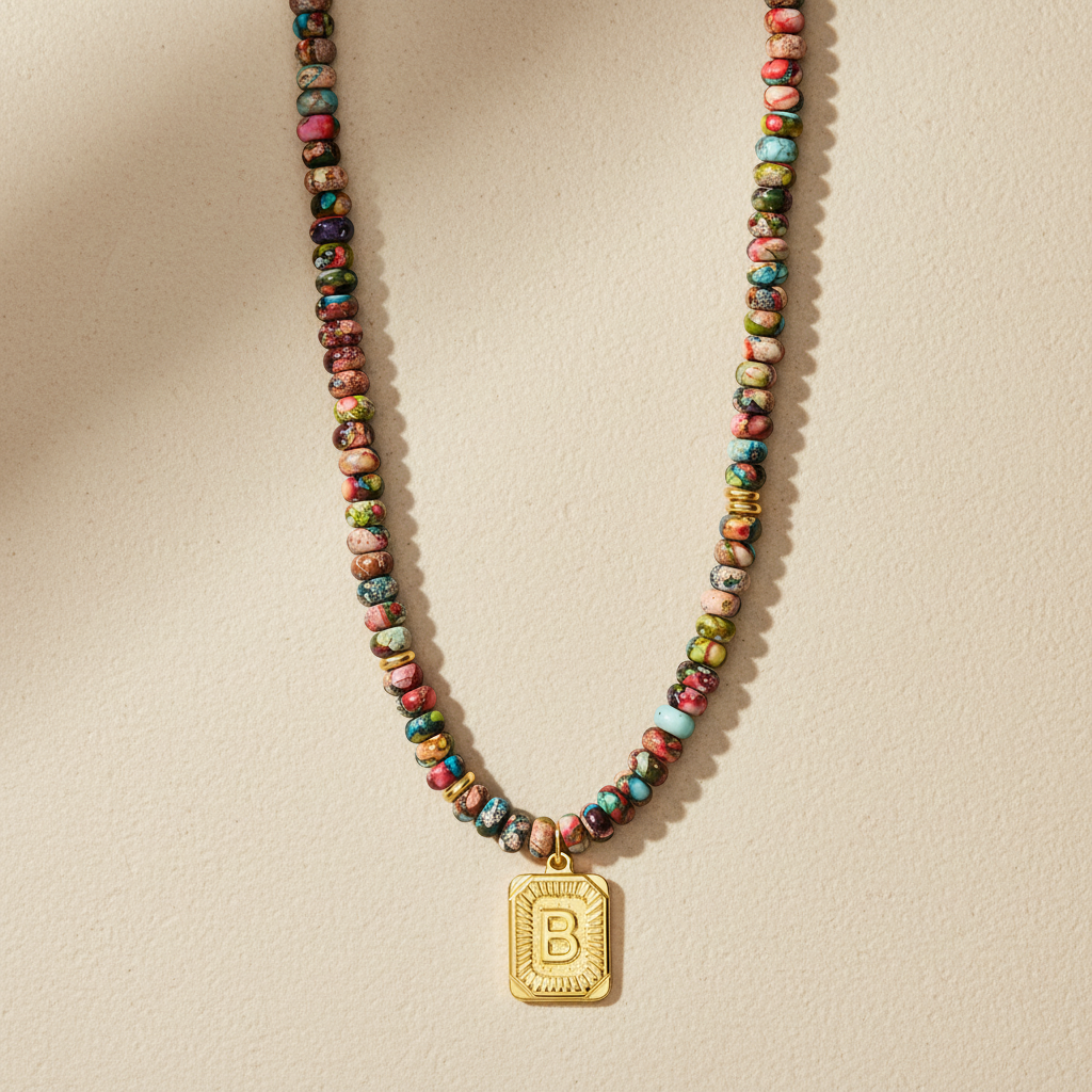 Collana a bolla con iniziale e gemma vivace