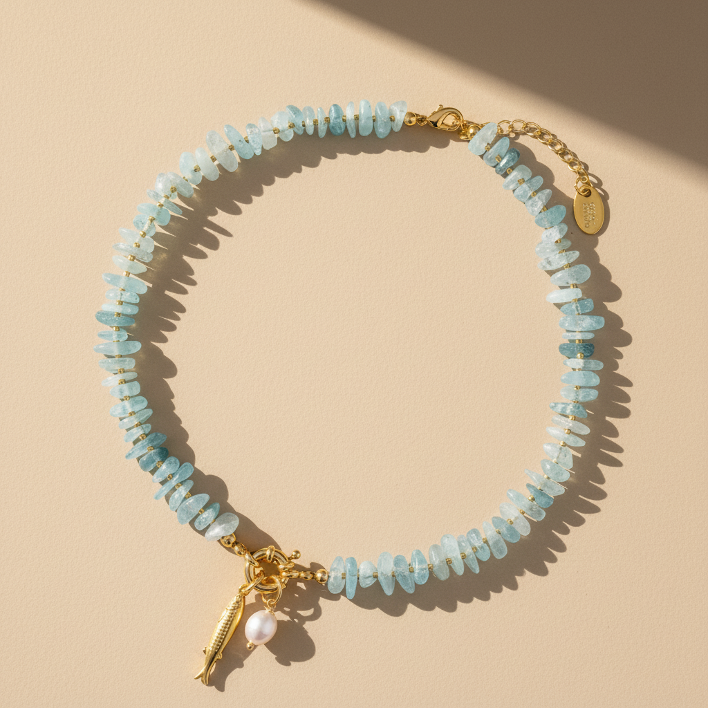 Collana con ciondolo perla acquamarina
