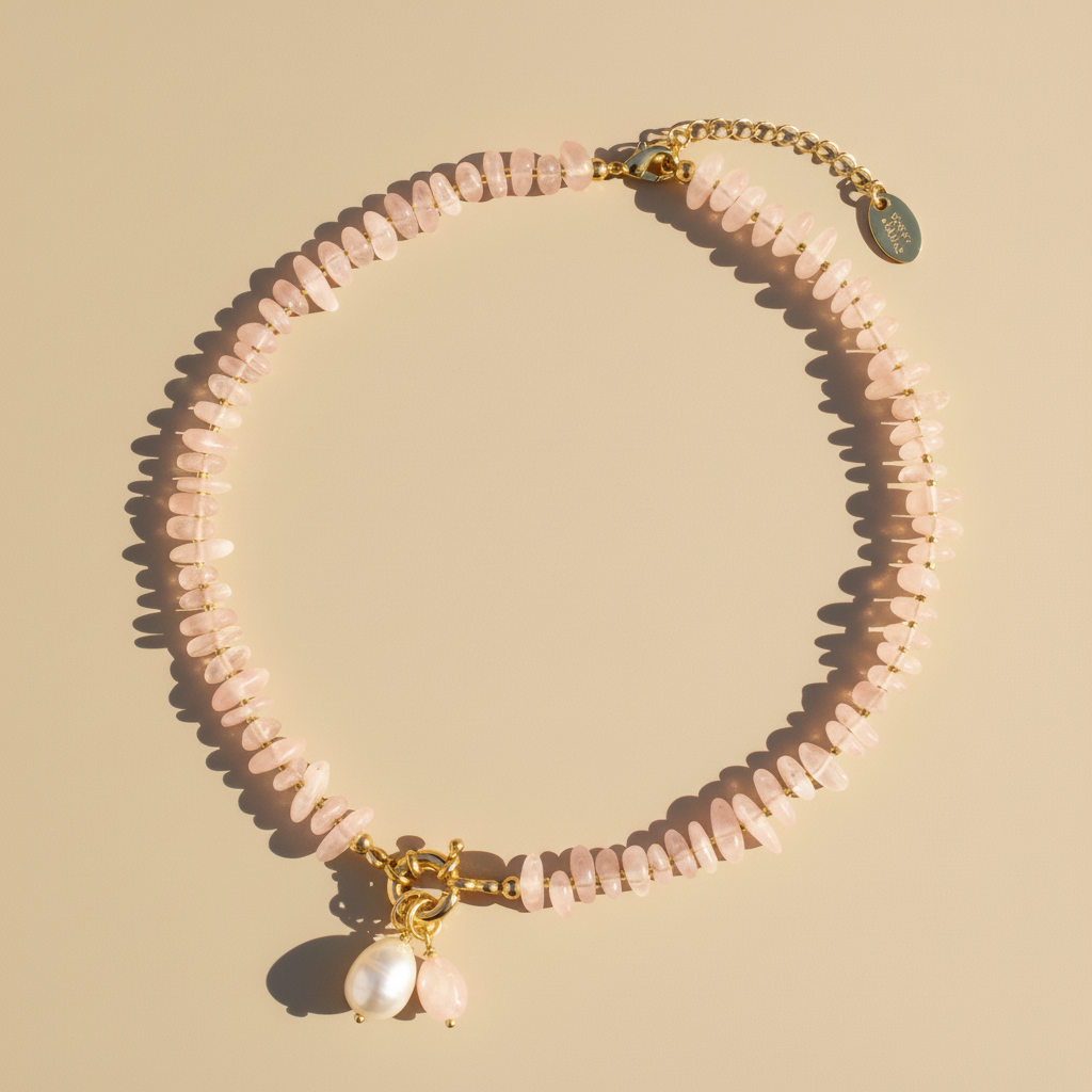 Collana con ciondolo in quarzo rosa
