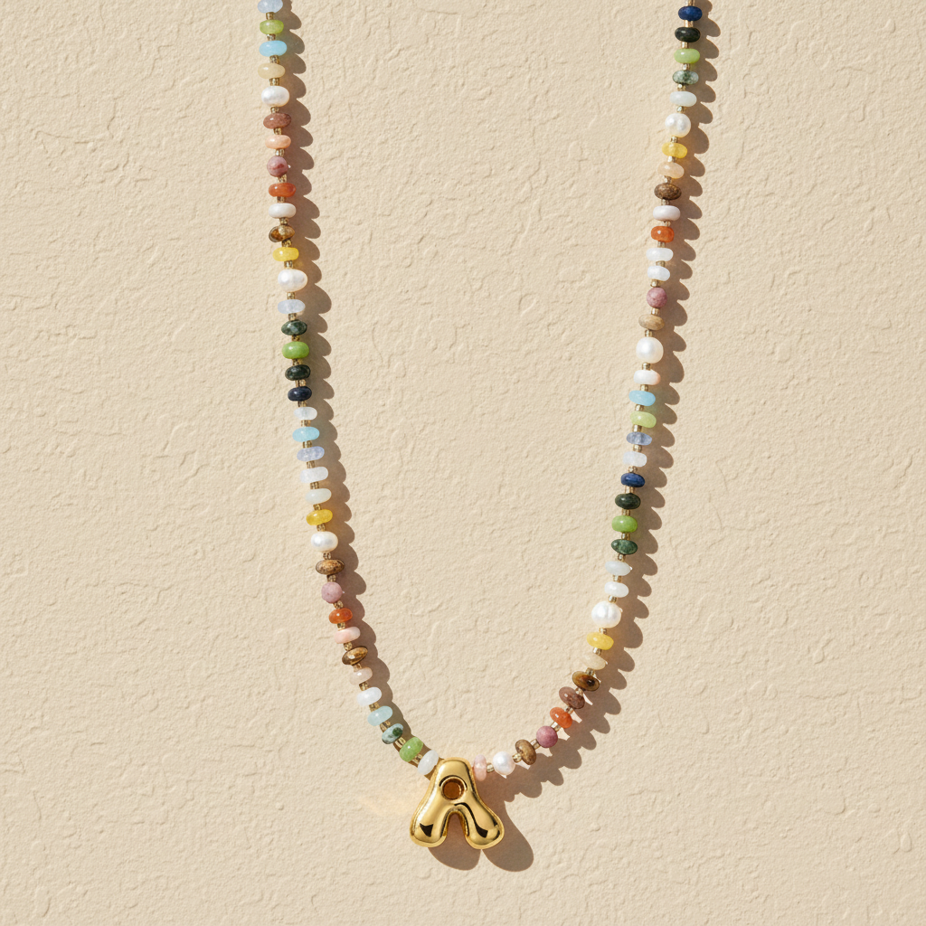 Collana con lettere a bolle multicolore
