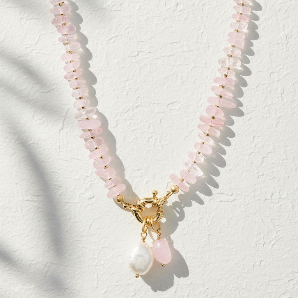 Collana con ciondolo in quarzo rosa