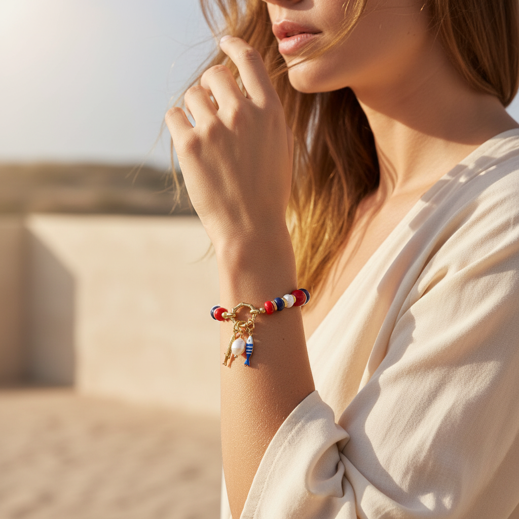 Braccialetto con ciondolo perla di lapis