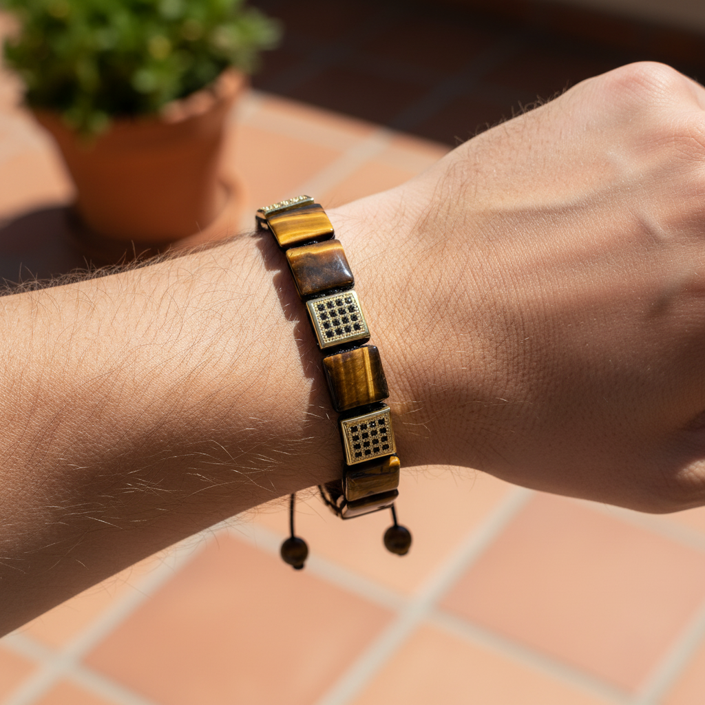 Bracciale da uomo in occhio di tigre giallo