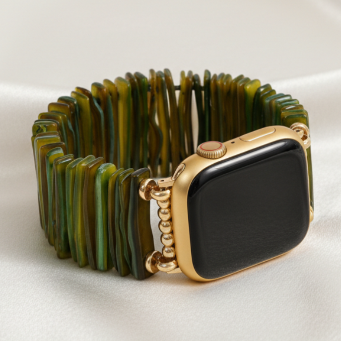 Cinturino elastico sobrio color oliva dorato per Apple Watch