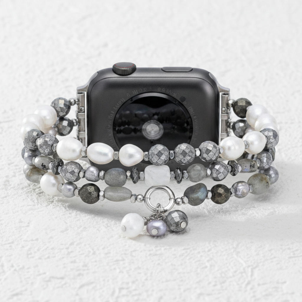 Cinturino elastico per Apple Watch in perla lunare di lusso