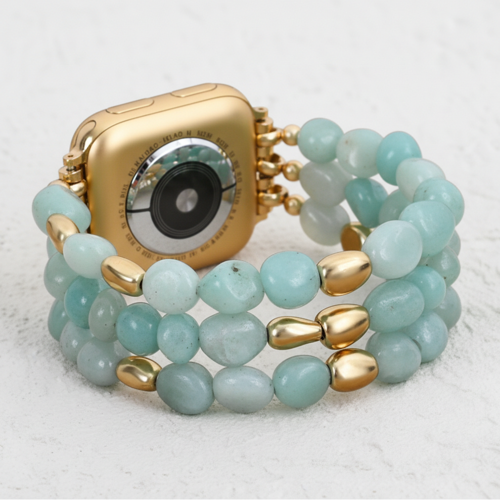 Cinturino elastico per Apple Watch con pepita d'oro amazzonite