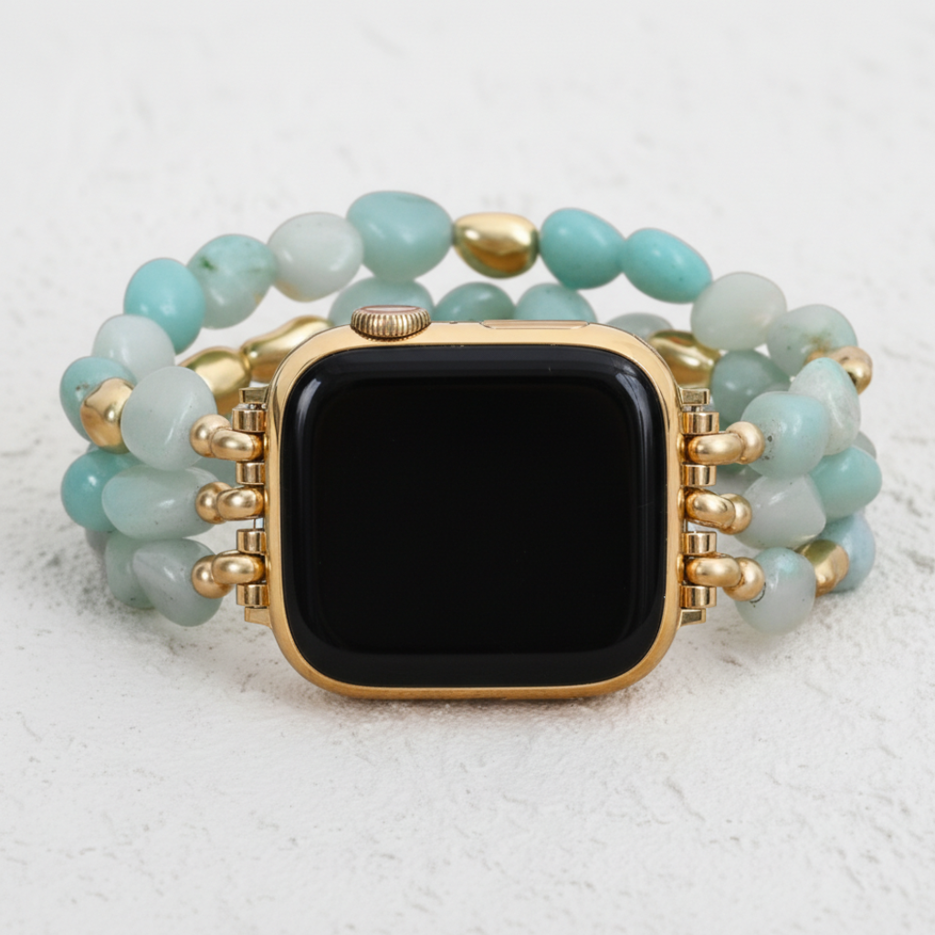 Cinturino elastico per Apple Watch con pepita d'oro amazzonite