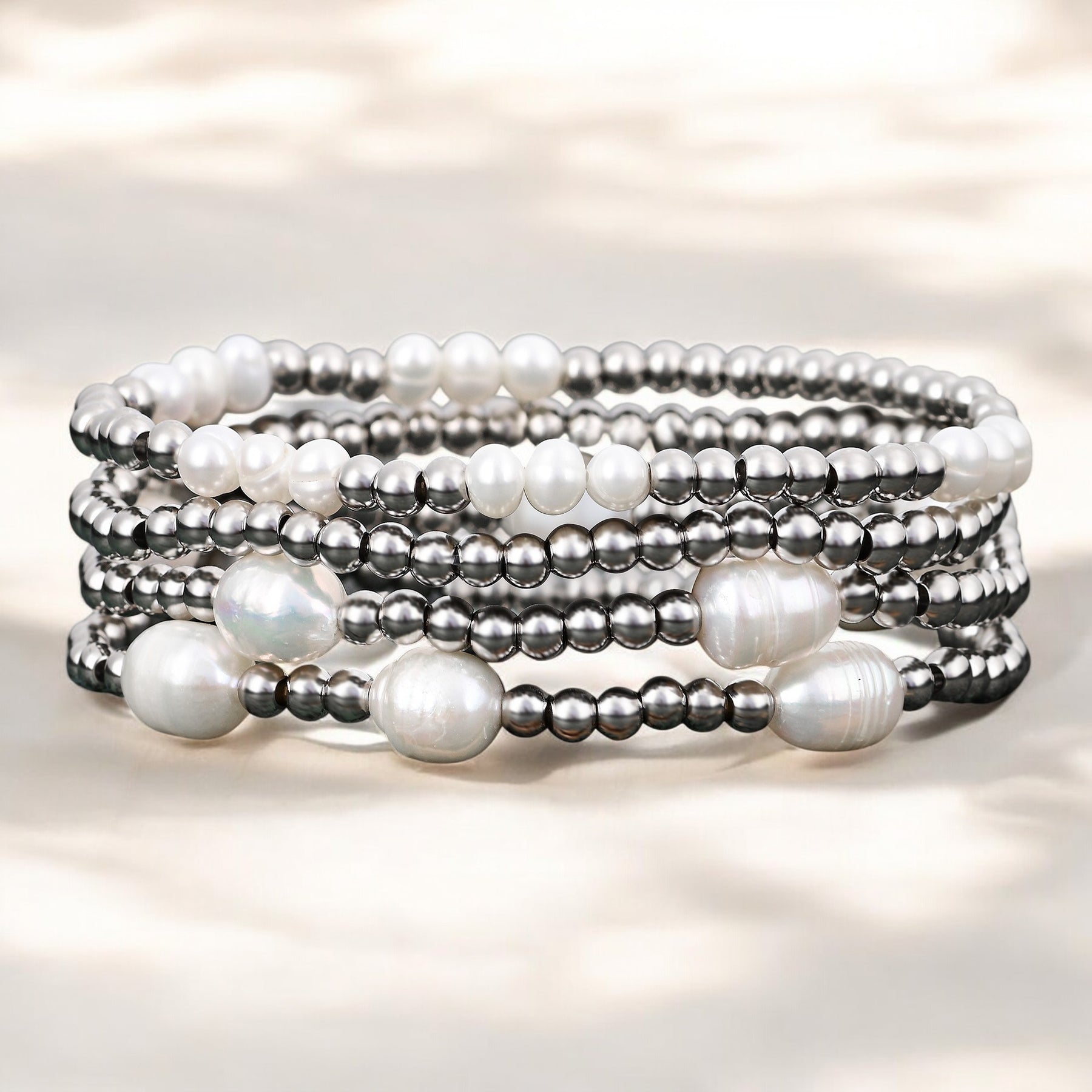 Set di Bracciali in Perle e Argento