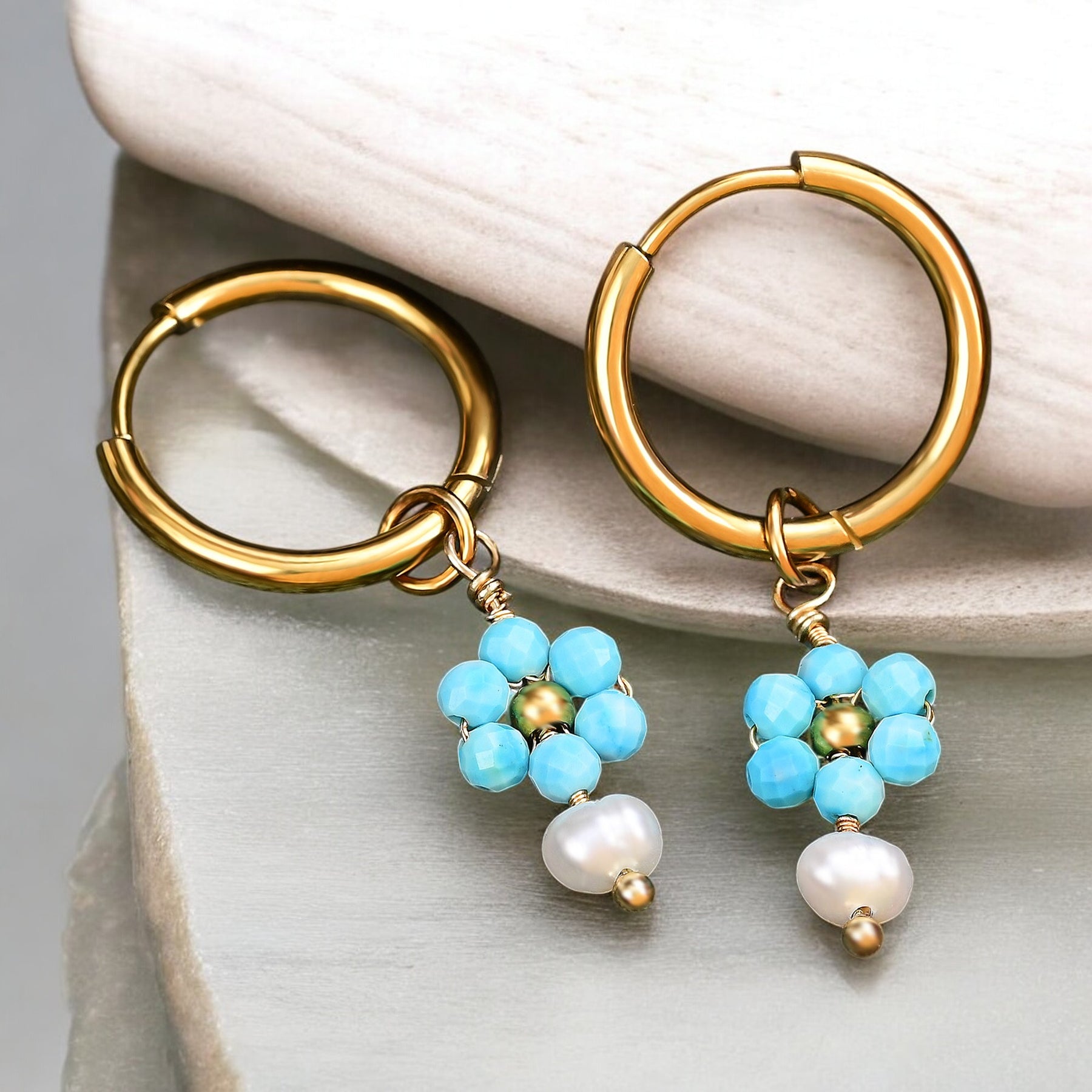 Orecchini a cerchio con perle e agata Golden Grace