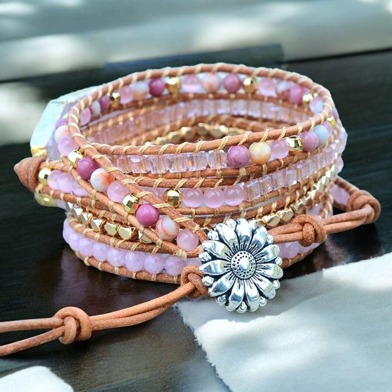 Bracciale in Quarzo Rosa Dorato