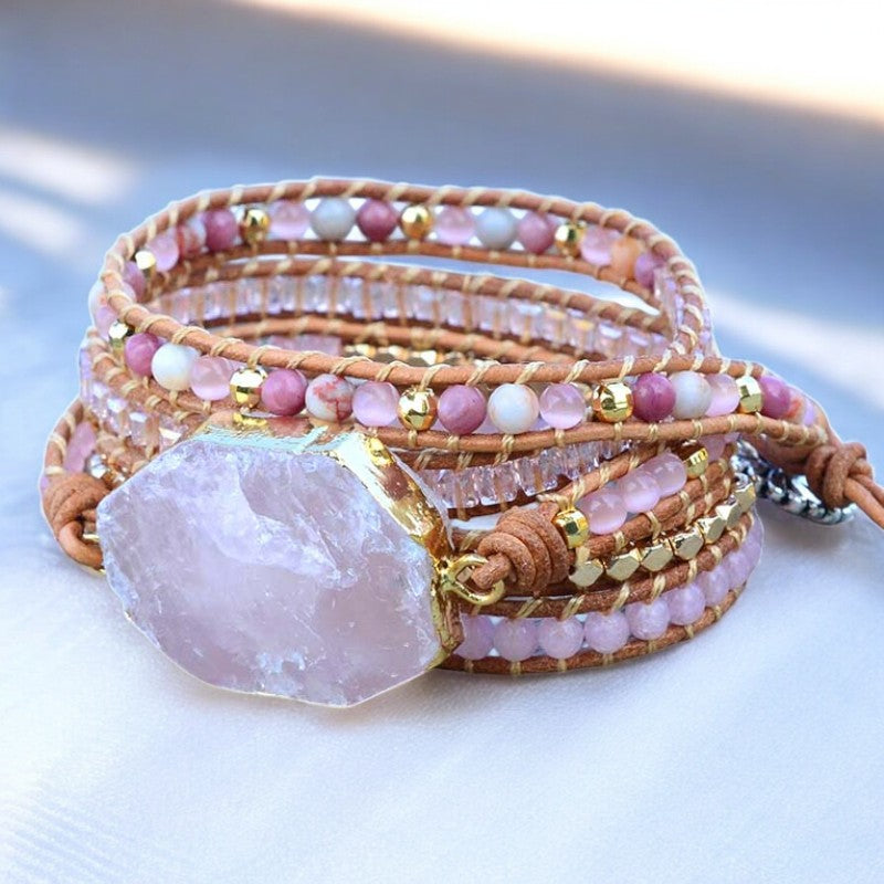 Bracciale in Quarzo Rosa Dorato