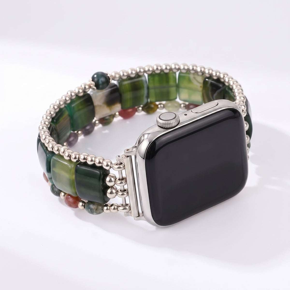 Cinturino elasticizzato per Apple Watch in agata Wild Grace, color argento