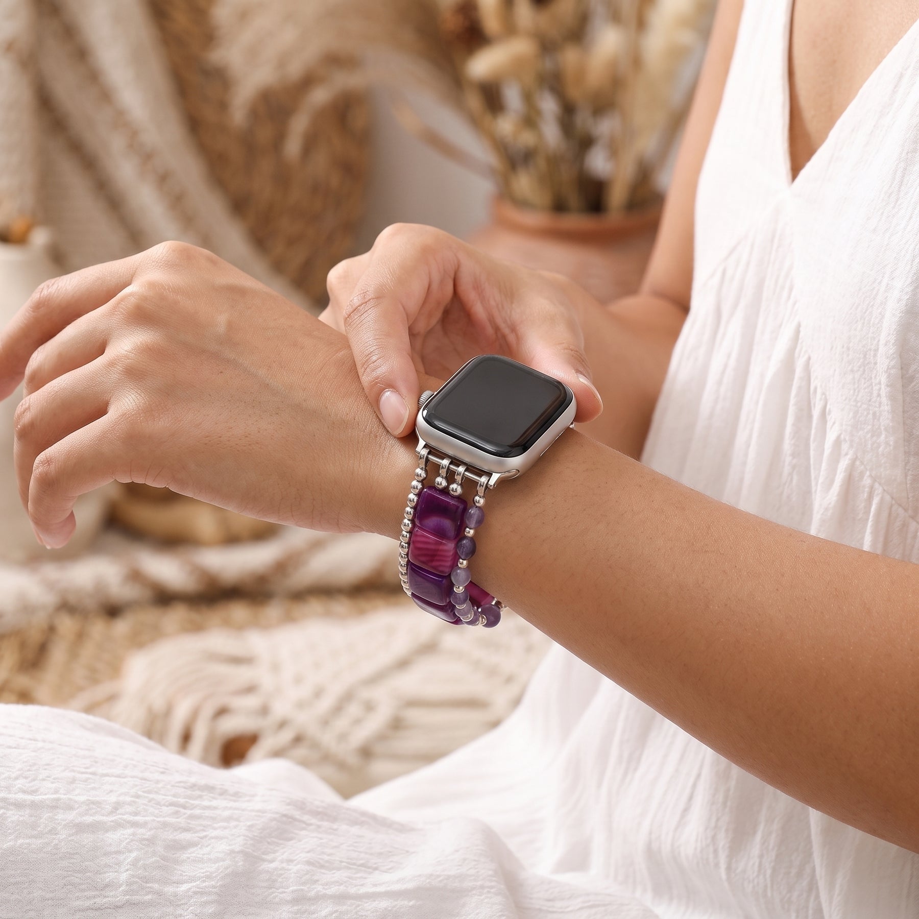 Cinturino elastico per Apple Watch Violet Hour Amethyst color argento