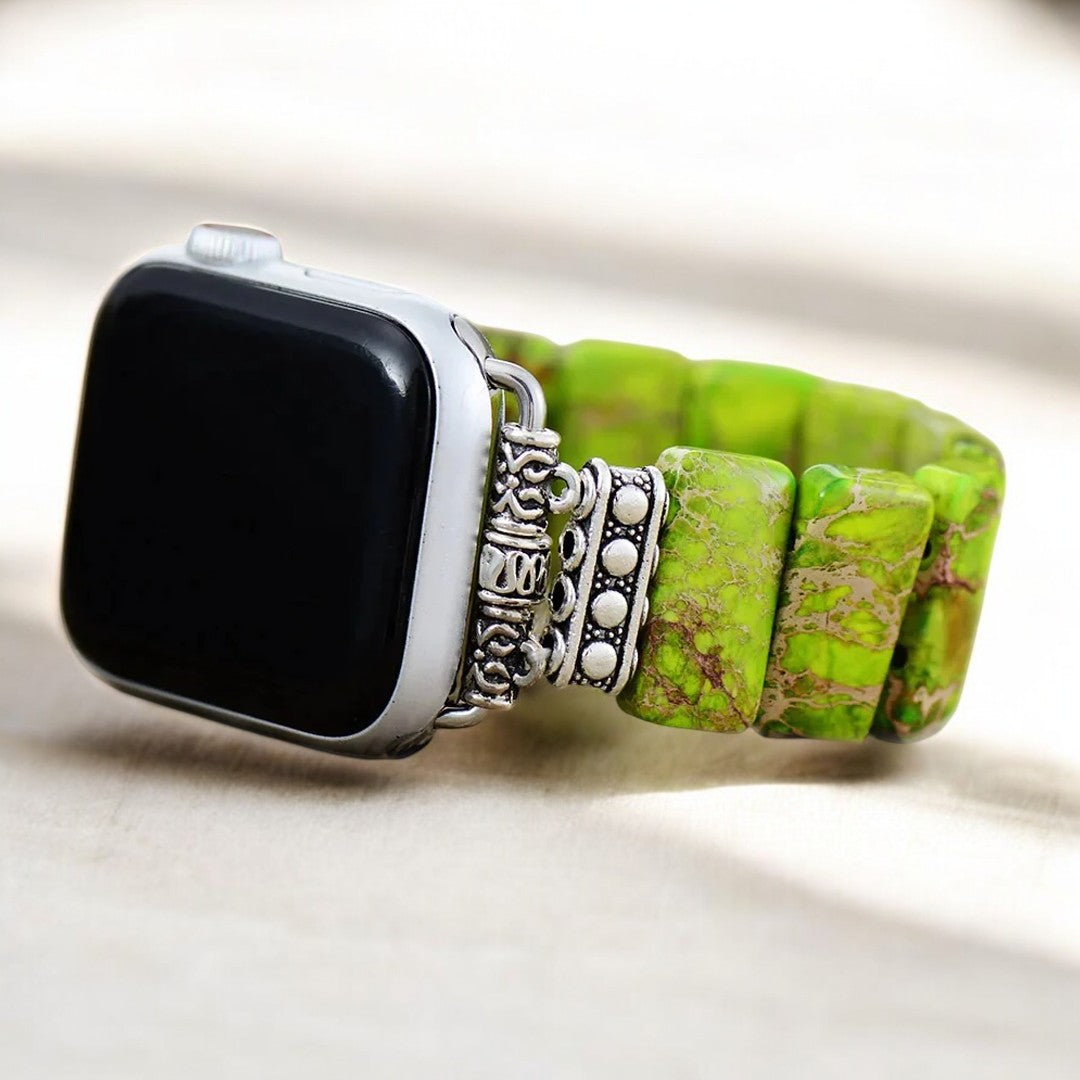 Cinturino Apple Watch elasticizzato in diaspro tibetano color lime