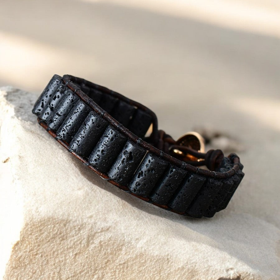 Bracciale in pietra lavica da uomo