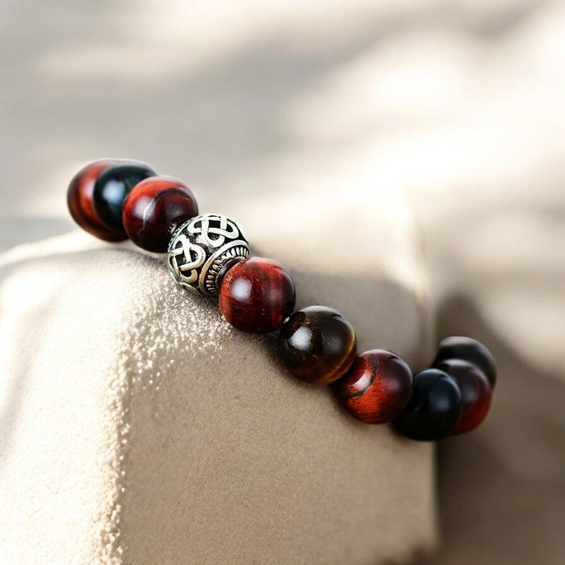 Bracciale da uomo con occhio di tigre rosso di Buddha