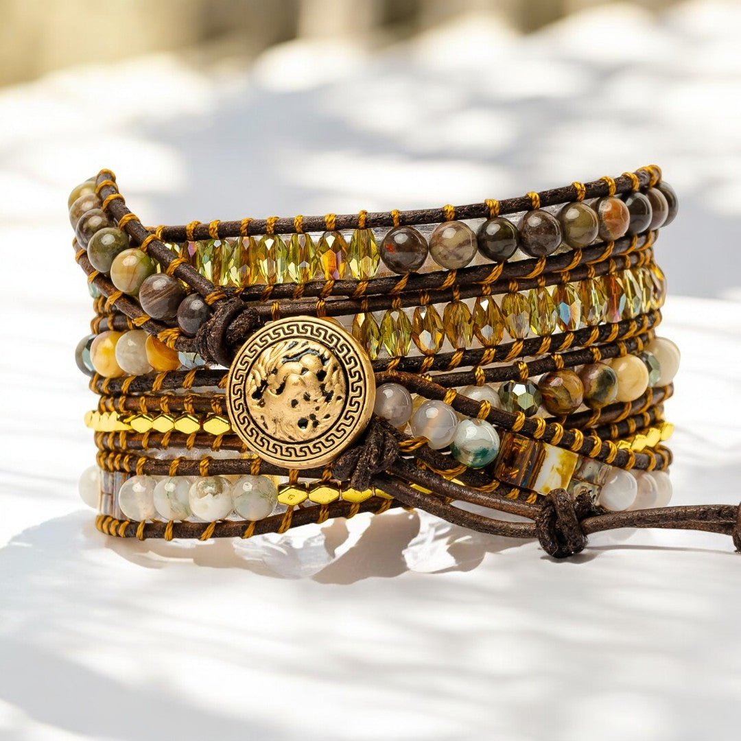 Bracciale avvolgente in agata della dea del chiaro di luna