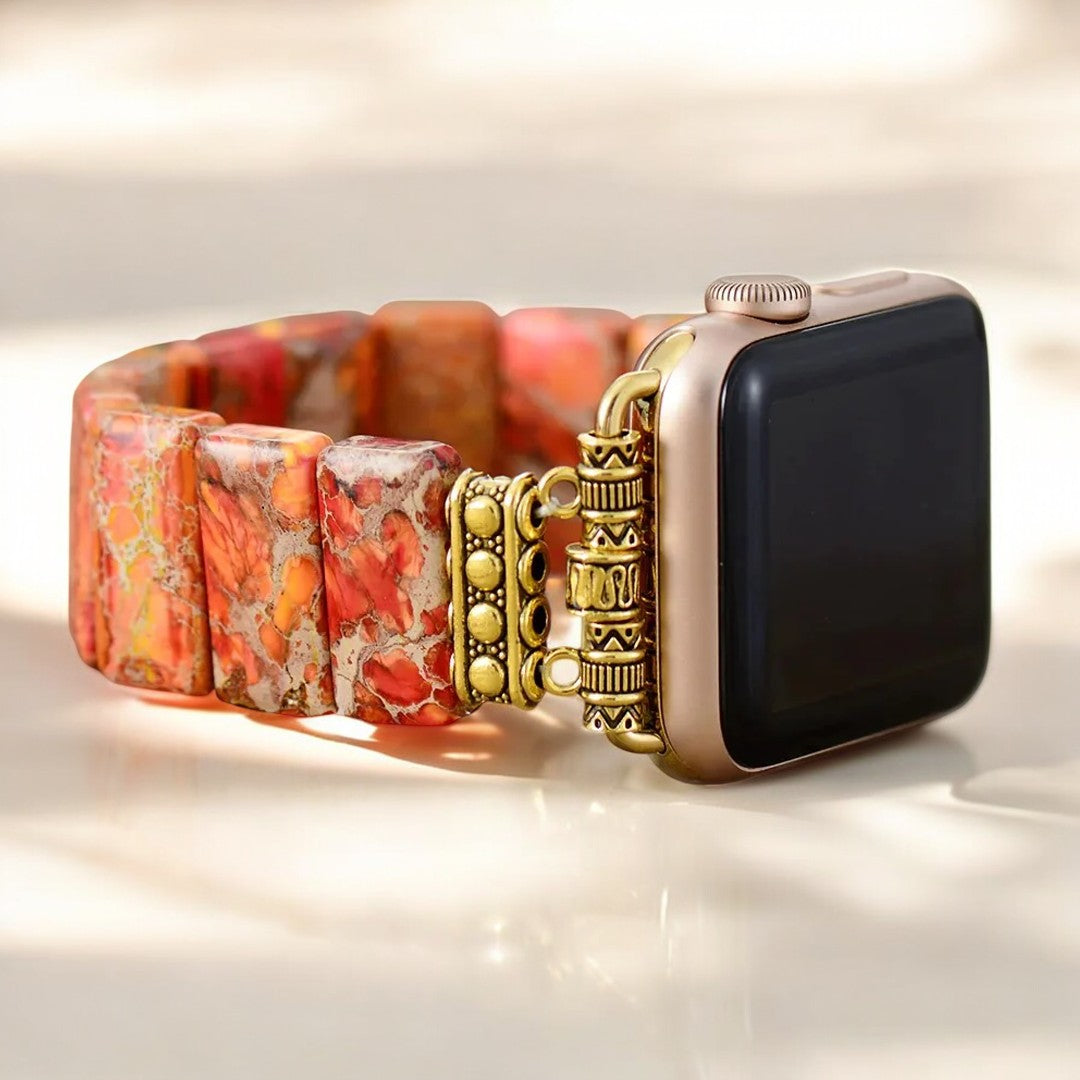 Cinturino per Apple Watch elasticizzato in diaspro tibetano zucca