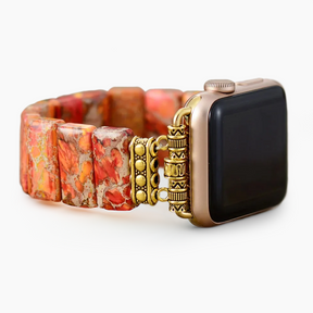 Cinturino elasticizzato Apple Watch in diaspro tibetano zucca