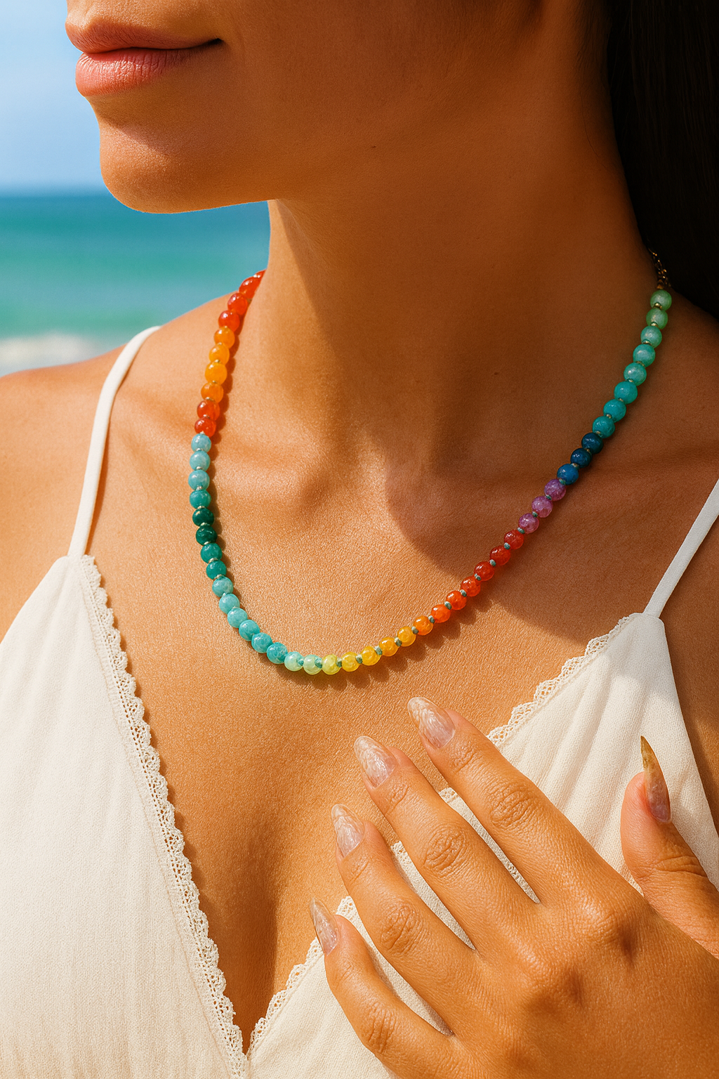 Collana con pietra luminosa arcobaleno